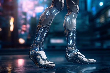 Robot legs in futuristic style. 3d rendering toned imageの素材