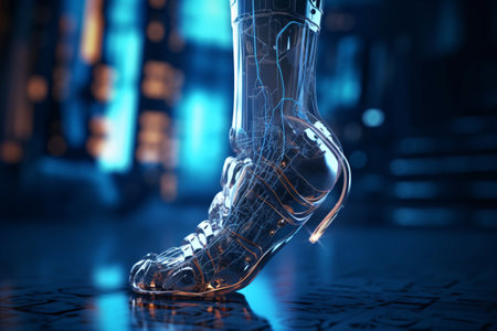Digital illustration of a human foot with highlighted ankle. 3D renderingの素材