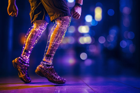 Legs of a young man dancing in a nightclub at night.の素材