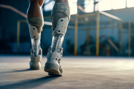 Close-up of the legs of a female athlete in the gymの素材
