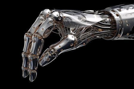 Robot hand isolated on black background. 3d rendering. Humanoid robotの素材