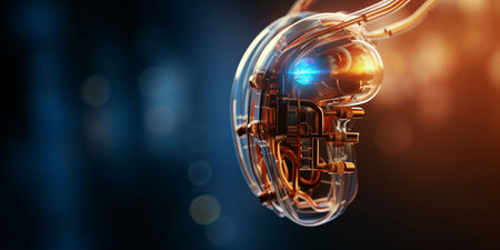 Digital futuristic hearing aid. Cybernetic ear. Hearing prosthesis. Cyber ââtechnology, Biotechnological device.の素材