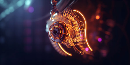 Digital futuristic hearing aid. Cybernetic ear. Hearing prosthesis. Cyber ââtechnology, Biotechnological device.の素材