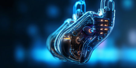 Digital futuristic hearing aid. Cybernetic ear. Hearing prosthesis. Cyber ââtechnology, Biotechnological device.の素材