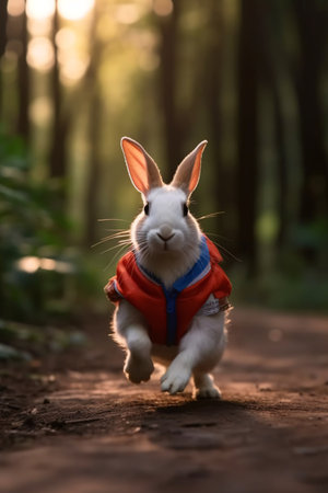 Rabbit running in the forest. Easter Bunny in the forest.の素材
