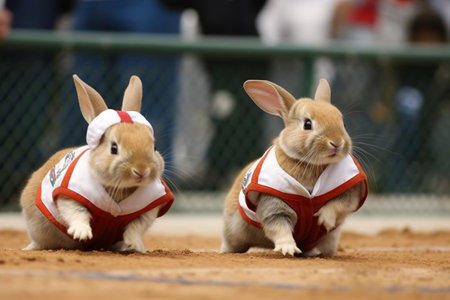 Rabbits on the field in the game of softball.の素材