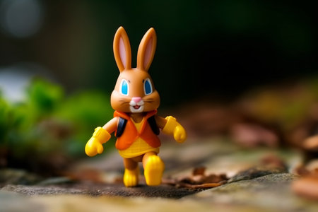Miniature people : Happy easter bunny with nature background, selective focusの素材