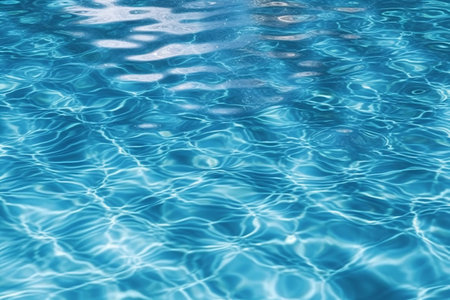 Blue Ripple Water Background, Swimming Pool Water Surface with Sun Reflectionの素材