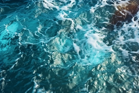 Blue sea water surface with foam and waves. Abstract nature background.の素材
