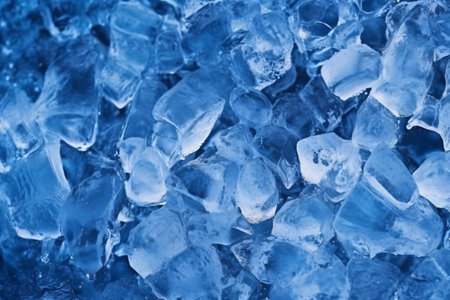 Ice cubes close up in blue tone. Abstract background and texture for design.の素材