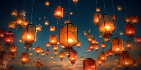 Hanging paper lanterns for celebrate Chinese New Year, Thailand.の素材