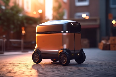 Miniature electric car on the street at night. 3d rendering.の素材