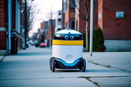 A self-driving electric scooter on the streets of New York City.の素材