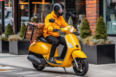 Delivery man on scooter in Milan.の素材