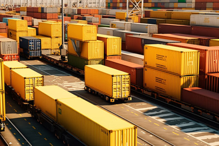 Cargo containers in the port. Logistics and transportation concept.の素材