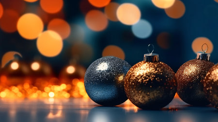 Christmas balls on blurred background with bokeh. New Year conceptの素材
