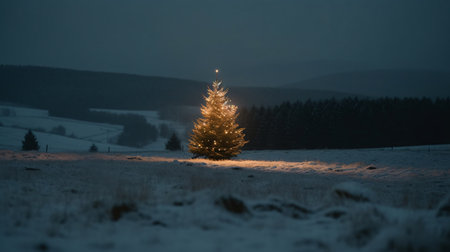 Fir tree in the snowy mountains at night. Beautiful winter landscape.の素材
