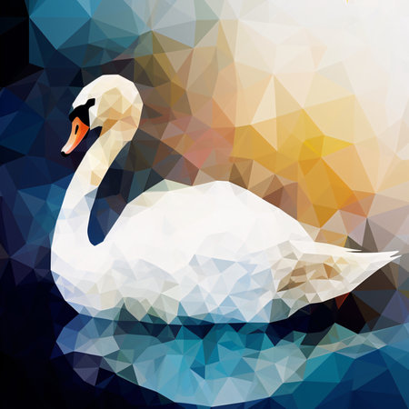 White swan on abstract polygonal background. Vector illustration.の素材