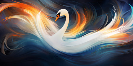 Abstract swan on blue and orange background. Vector Illustration.の素材