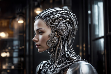 Close-up portrait of a beautiful female robot. The concept of artificial intelligence.の素材