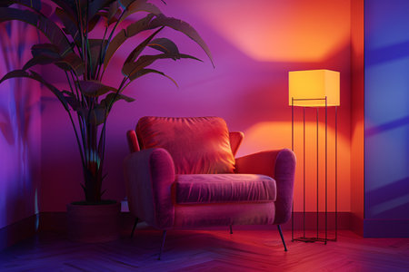 Living room with armchair and floor lamp. 3D rendering.の素材