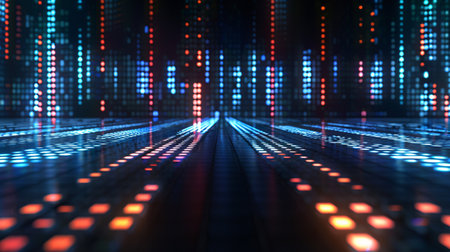 Sock ticker background. Abstract digital data concept with glowing oLED lights representing server activity.の素材