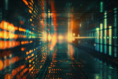 Sock ticker background. Abstract digital data concept with glowing oLED lights representing server activity.の素材