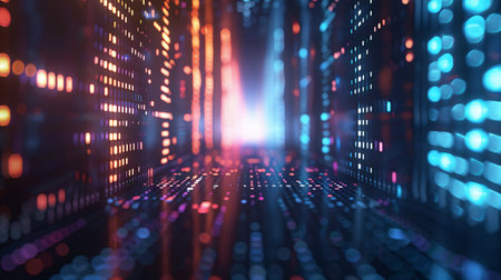 abstract technology digital background with blue and red lights. 3d renderingの素材