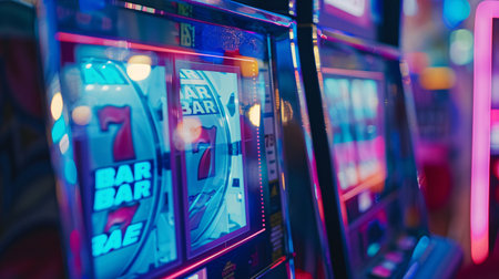 Slot machine wins the jackpot in the casino. Selective focusの素材