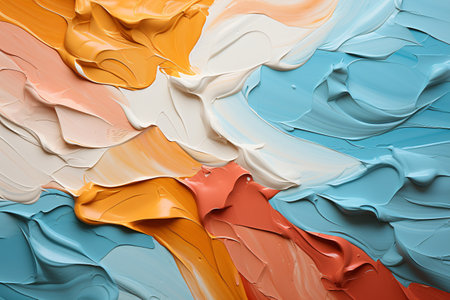 Abstract acrylic paint background in blue, orange, yellow and brown colorsの素材