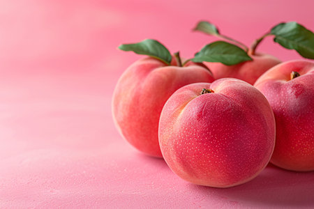 Peach banner. Peach background. Overal plan food photographyの素材