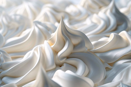 Close up of white whipped cream background. Shallow depth of field.の素材