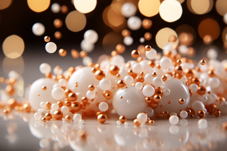 beautiful pearls on bokeh background, close-upの素材