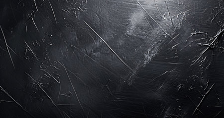 Abstract textured black background with numerous intersecting scratches and grooves.の素材