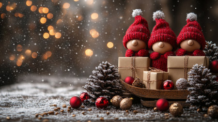 Christmas decoration on wooden background. New Year concept. Selective focus.の素材