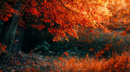 Autumn alley in the park with trees covered with fallen leaves.の素材