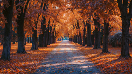 Autumn landscape. The path in the autumn forest with yellow leavesの素材