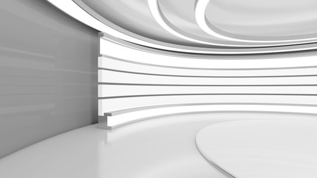 TV Studio. White studio. News studio. The perfect backdrop for any green screen or chroma key video or photo production. 3D rendering.の写真素材