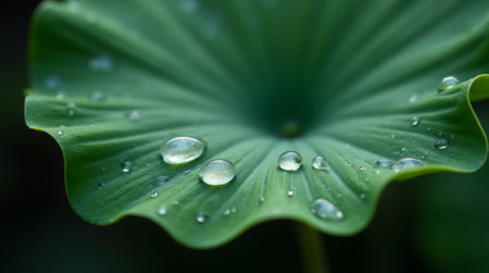Drops of dew on the leaves of a lotus.の素材