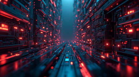 Futuristic server room with big data storage. 3d renderingの素材