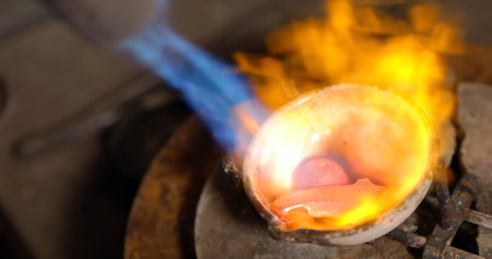 Burning fire in a gas. Gold meltingの写真素材
