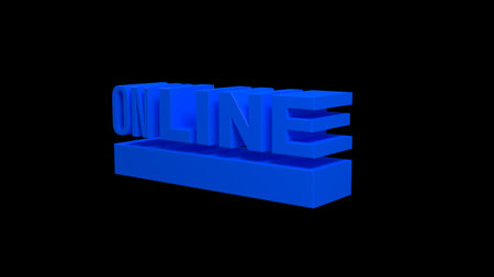 3D render of a blue neon sign on a black background.