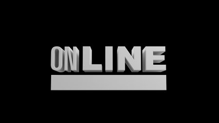 3D Illustration of the word Online on a black background.の写真素材
