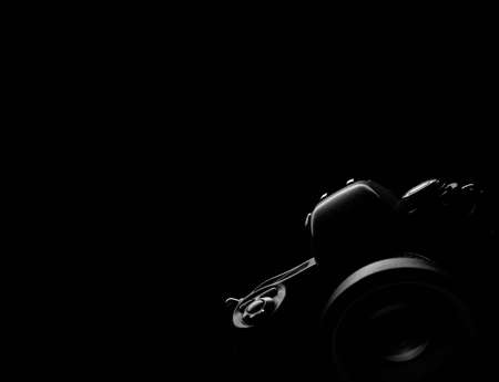 Professional digital SLR camera outline contour black backgroundの写真素材