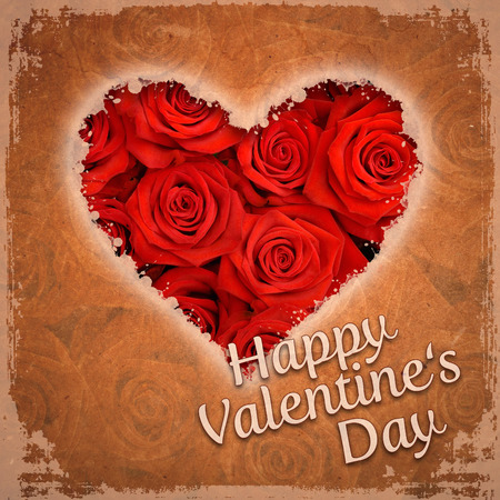 Happy Valentine s Day   Red roses - vintage cardの写真素材