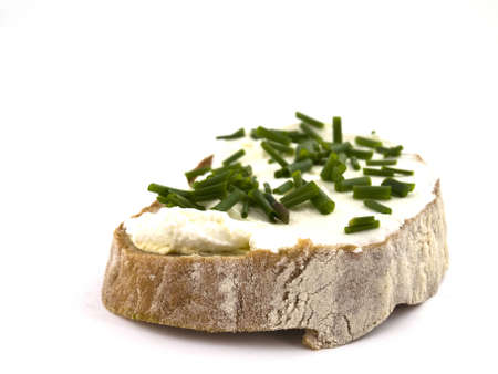 bread with curd on white isolated backgroundの写真素材