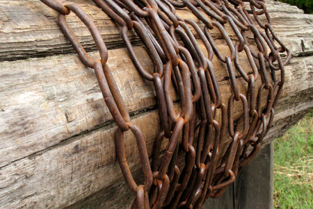 old chain on a circular wooden a deck