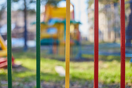 Fence of colored iron rodsの写真素材