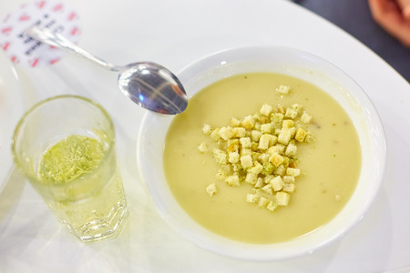 Natural lemonade and mushroom soup with breadcrumbs. Healthy Eating, Vegetarian Foodの写真素材