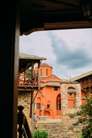 the courtyard of the Greek Orthodox monastery on the holy mountain